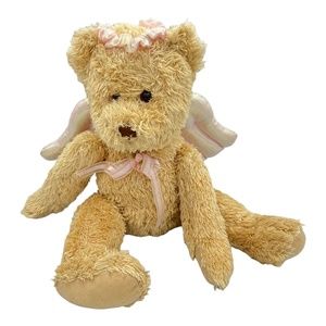 COMMONWEALTH 17" Angel Bear Plush 2003 Tan Brown Pink Shimmer Wings Halo Sits
